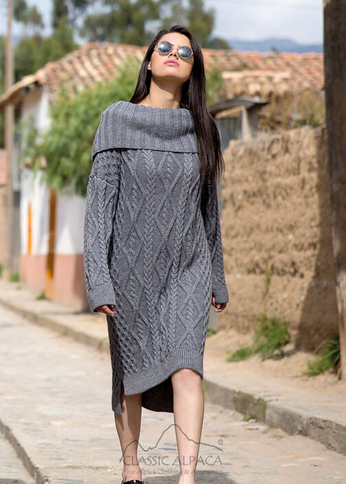Alpaca Long Cable Knit Sweater Dress Alpaca Long Cable Knit Sweater Dress