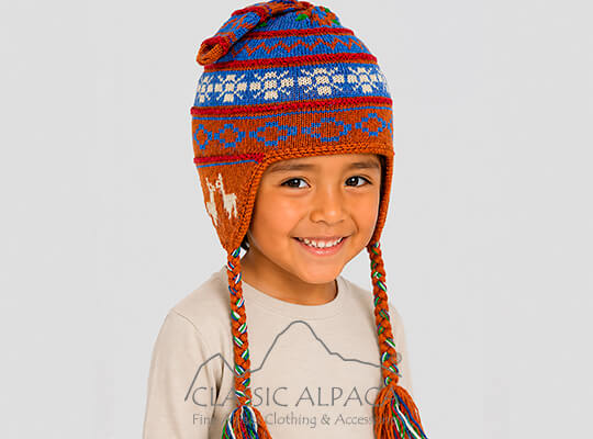 Alpaca Kids - Mountain Alpacas Hat with Ear Flaps - Fleece Lining