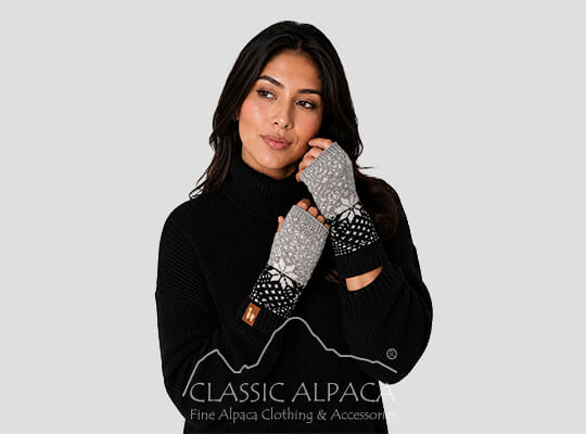 Snowflake Baby Alpaca Fingerless Gloves