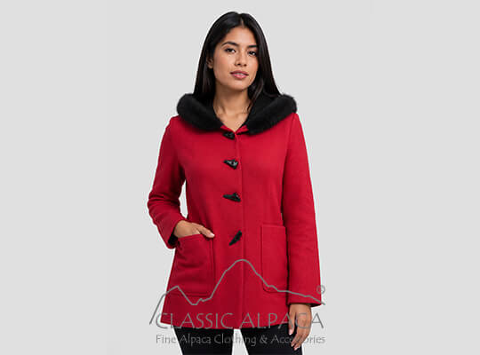 Ladies Reversible Alpaca Toggle Coat with Fur
