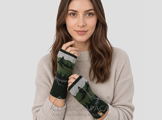 Evergreen Baby Alpaca Fingerless Gloves