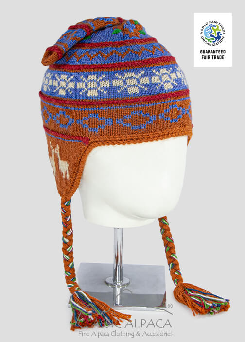 Alpaca Kids - Mountain Alpacas Hat with Ear Flaps - Fleece Lining