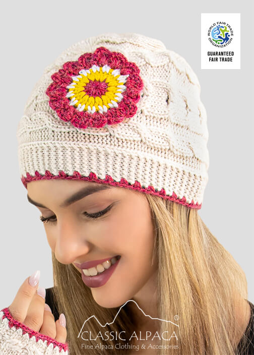 Flower Cable Alpaca Hat