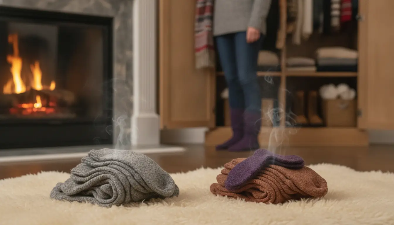 A close-up of luxurious, cozy alpaca socks perfect for cold winter weather.