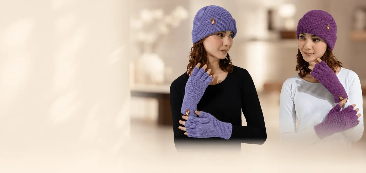 Womens Alpaca Hat Half Finger Gloves Set