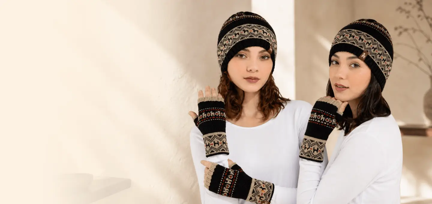 Geometric Spirit Alpaca Fingerless Gloves