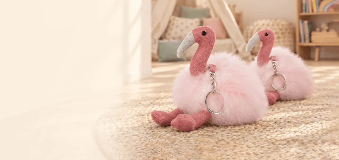 Baby Alpaca Fur - Little Flamingo Keychain 7 Inches